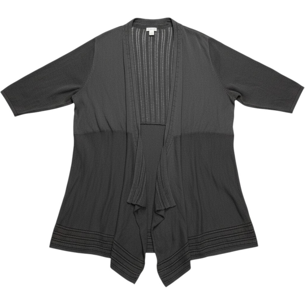 Catherines Cardigan Women 3X Black Open Front Pointelle Knit Elbow Sleeve